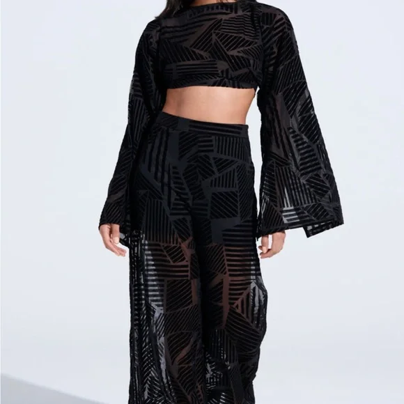 AKIRA’S Having Regrets About You See Through Black Velvet Geometric Pattern Top - Picture 7 of 7
